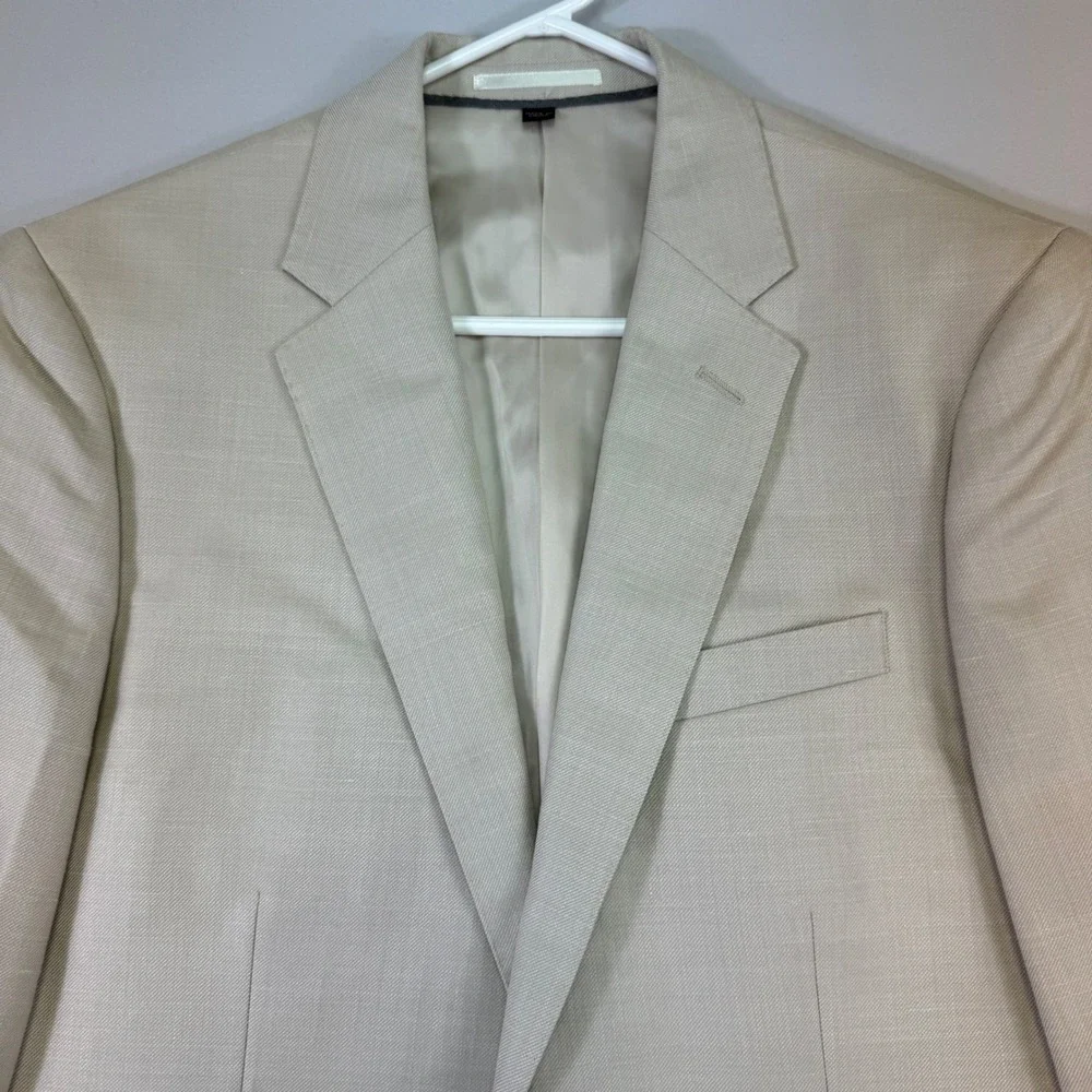 J.Crew Ludlow Suit Mens 40R 34W Beige Wool Silk Linen Vitale Barberis Canonico